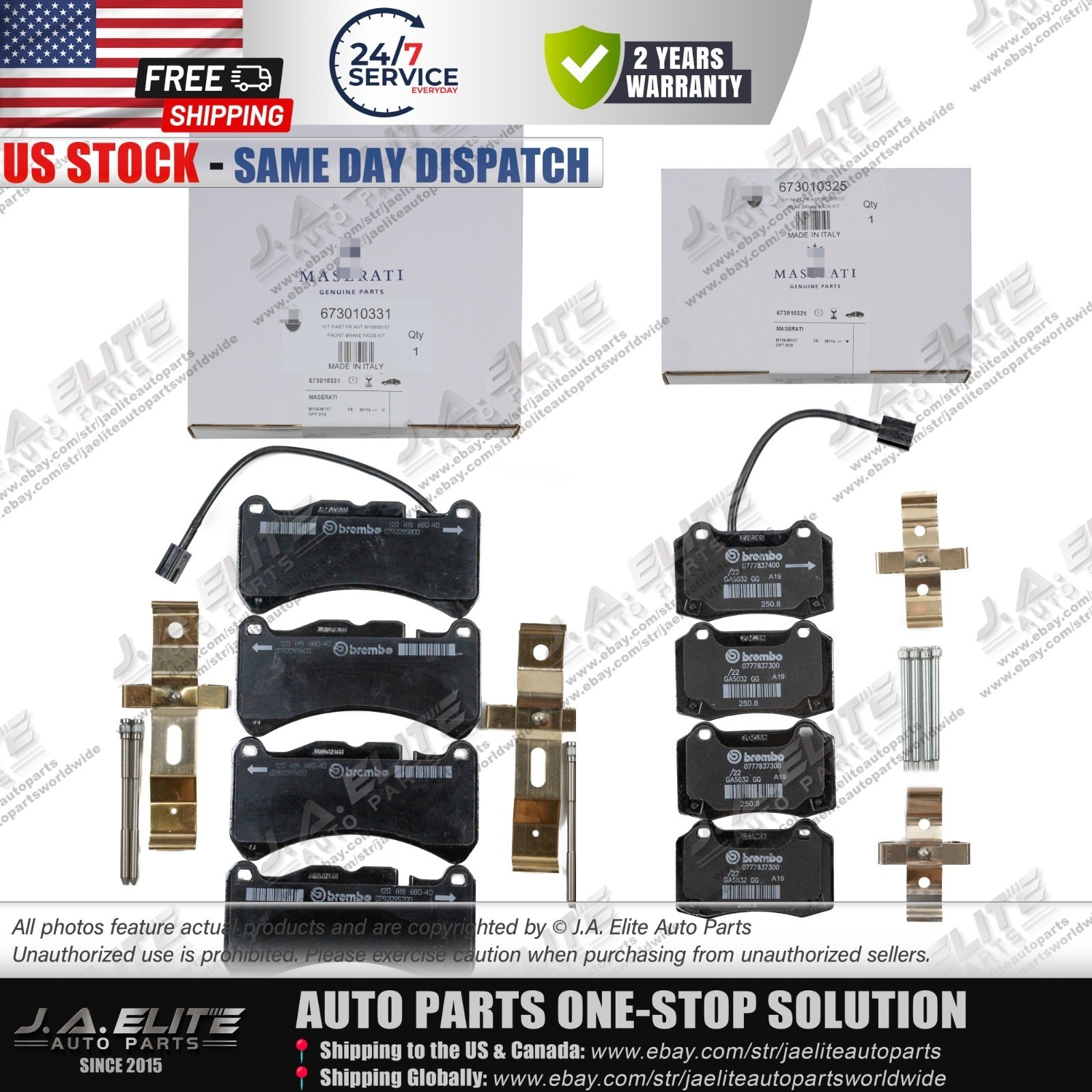 NEW OEM Front Rear Brake Pads for Maserati Ghibli Quattroporte, 6 & 4 Piston