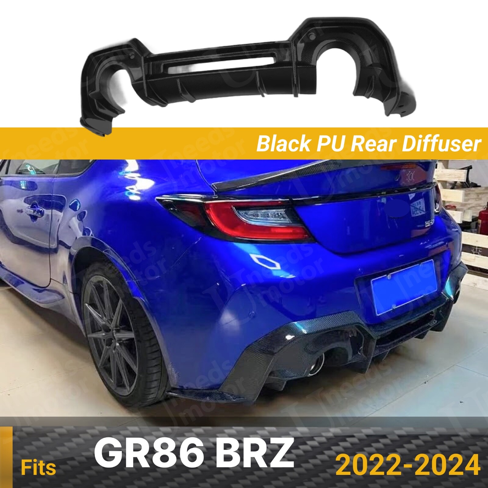 Fits 2022-2024 GR86 BRZ Black PU JDM Style Rear Bumper Lower Diffuser Body Kit