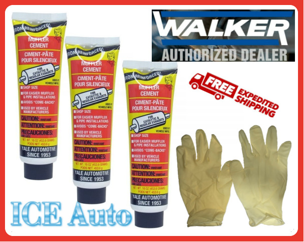 Yale Muffler Cement 3  6 ounce tubes Exhaust Putty Walker 6 oz 35956 W/Gloves