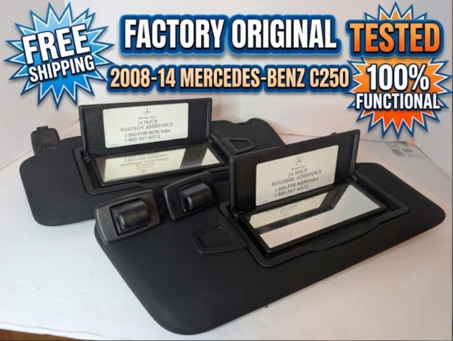 OEM ✅2008-14 Mercedes-Benz C250 Sun Visor Left Right SET Black TESTED ✅