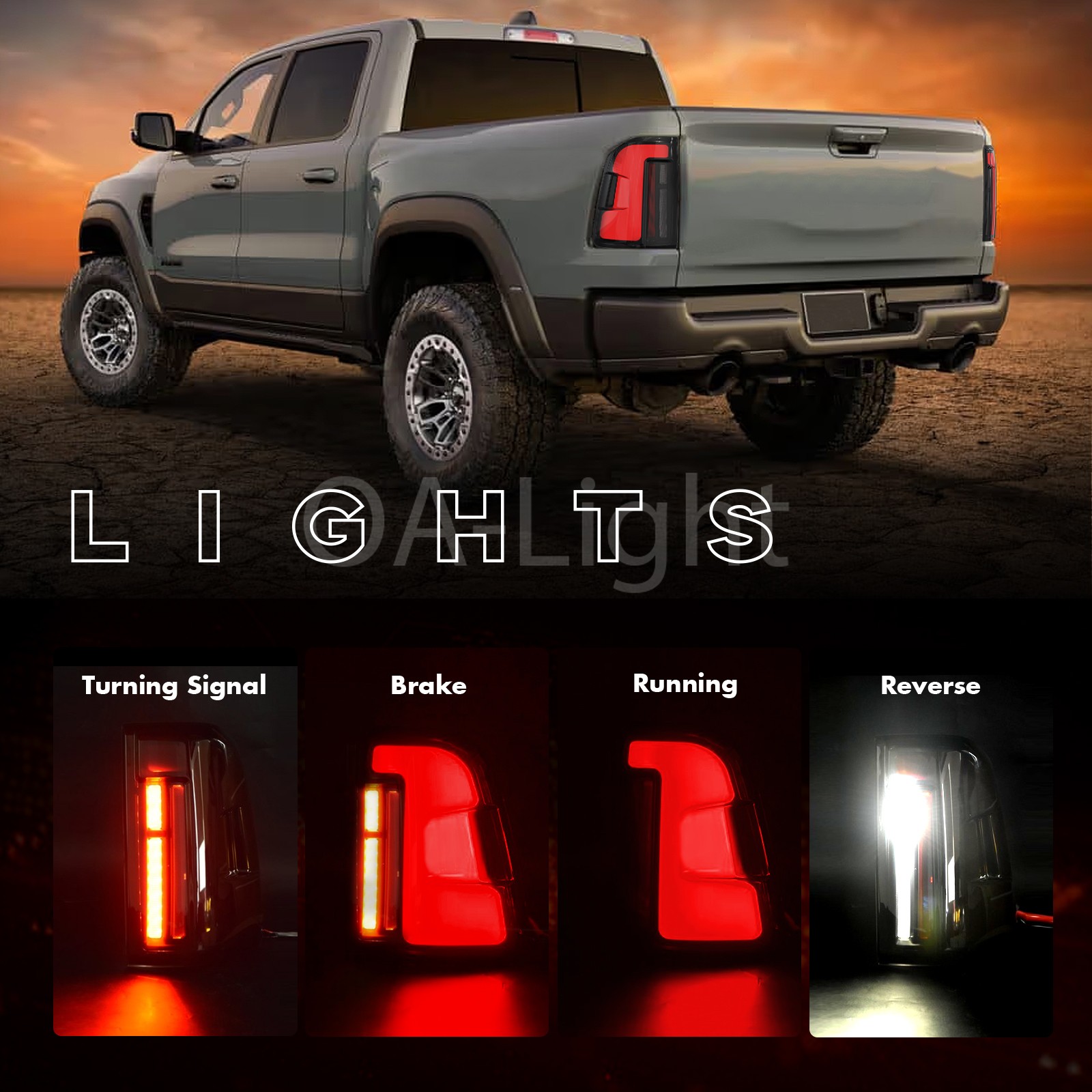 Sequential Full Led tail lights for 2019-2024 Dodge Ram 1500, without Blind Spot
