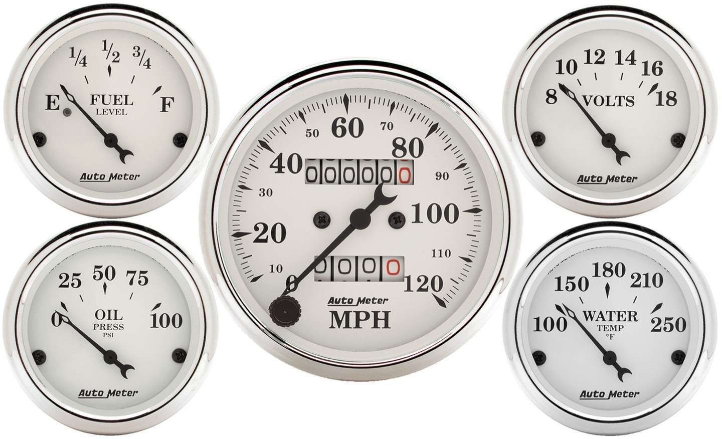 Autometer 1601 Old-Tyme White Gauge Kit, 5 Pc., 3-1/8