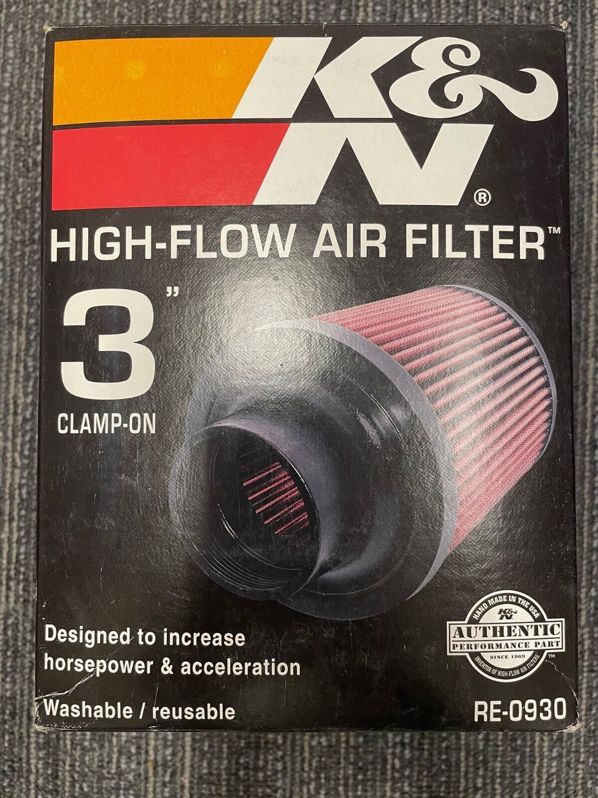 K & N Air Filter • RE-0930 Universal Reusable Clamp on Filter-OPEN BOX
