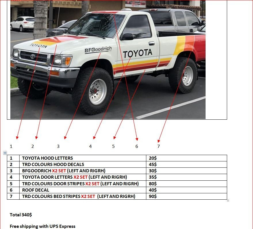 Decals Compatible with Toyota TRD pickup truck Retro graphics
