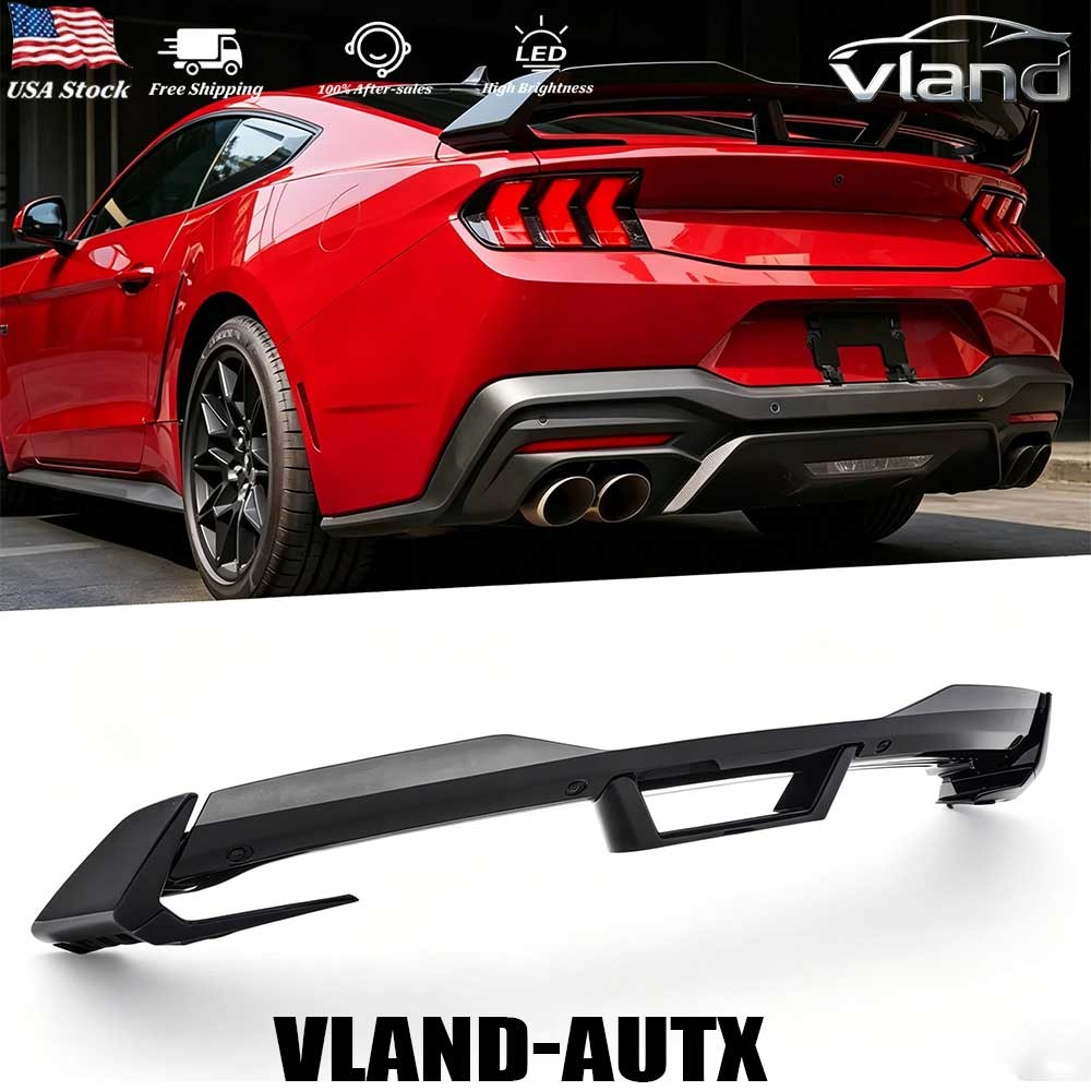 Glossy Black Rear Trunk Wickerbill Spoiler Wing Set For 2024-2025 Ford Mustang
