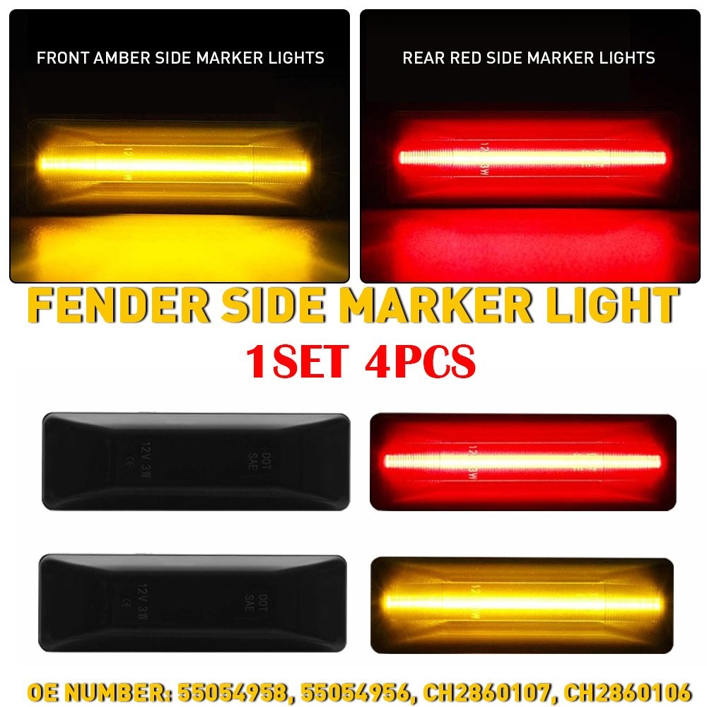 4-40X Smoke LED Side Marker Lights Front Rear For 94-02 Dodge Ram 1500 2500 3500