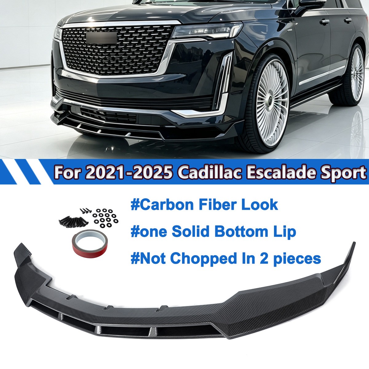 Front Bumper Splitter Lip For 2021-25 Cadillac Escalade Sport Carbon Fiber Color