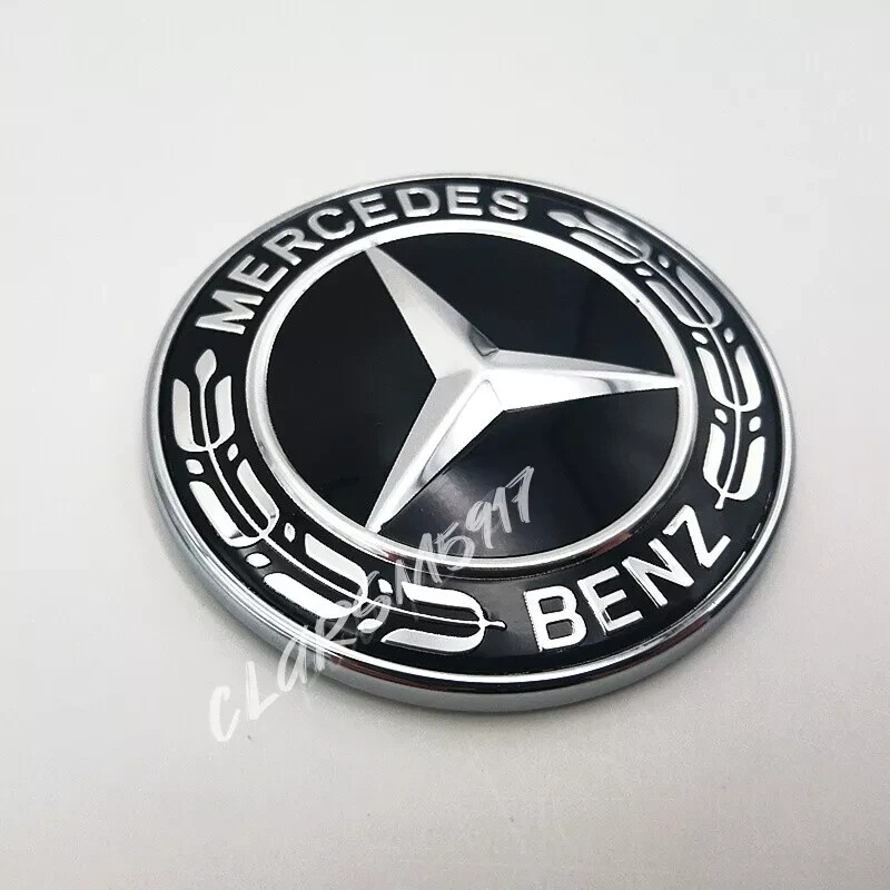 Front Hood Emblem Classic Black Flat Laurel Wreath decal Badge For Mercedes Benz