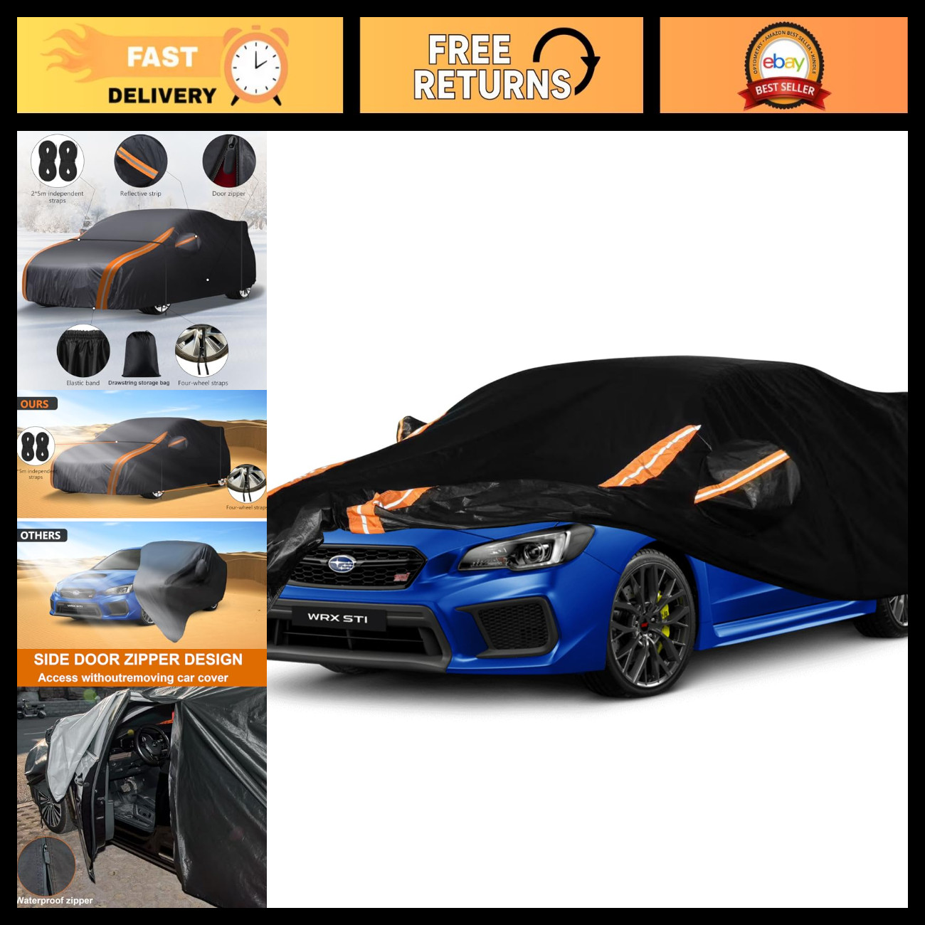 Custom Fit 8-Layer Waterproof Car Cover for Subaru WRX Impreza STI 2007-2026, Sn