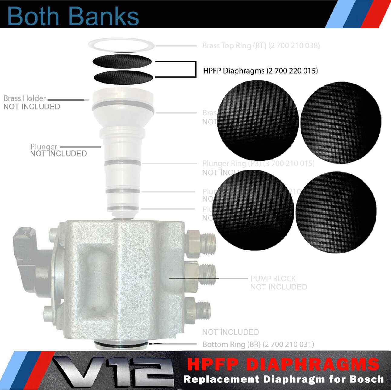 Replacement HPFP Diaphragm for BMW Rolls Royce V12 High Pressure Fuel Pump 2BANK Replacement HPFP Diaphragm for BMW Rolls Royce V12 High Pressure Fuel Pump 2BANK