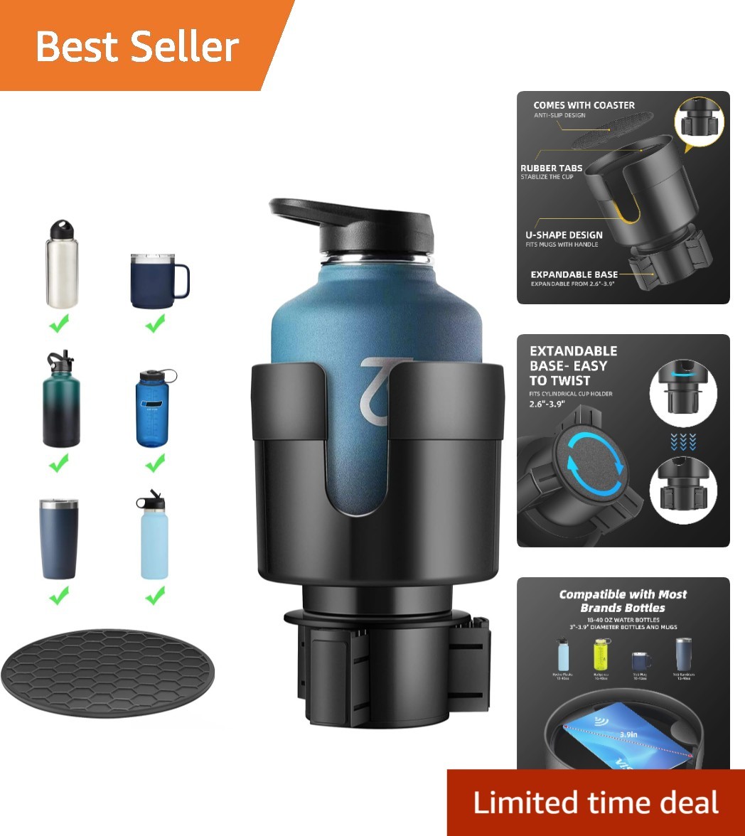 Sturdy Rubber Car Cup Holder Extender for Oversized Bottles - Easy Installation