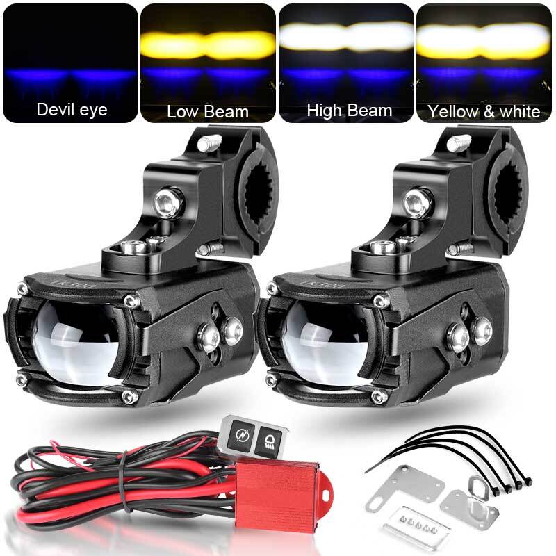 100W 10000LM LED Motorcycle Driving Auxiliary Spot Light Fog Lamp White+Amber