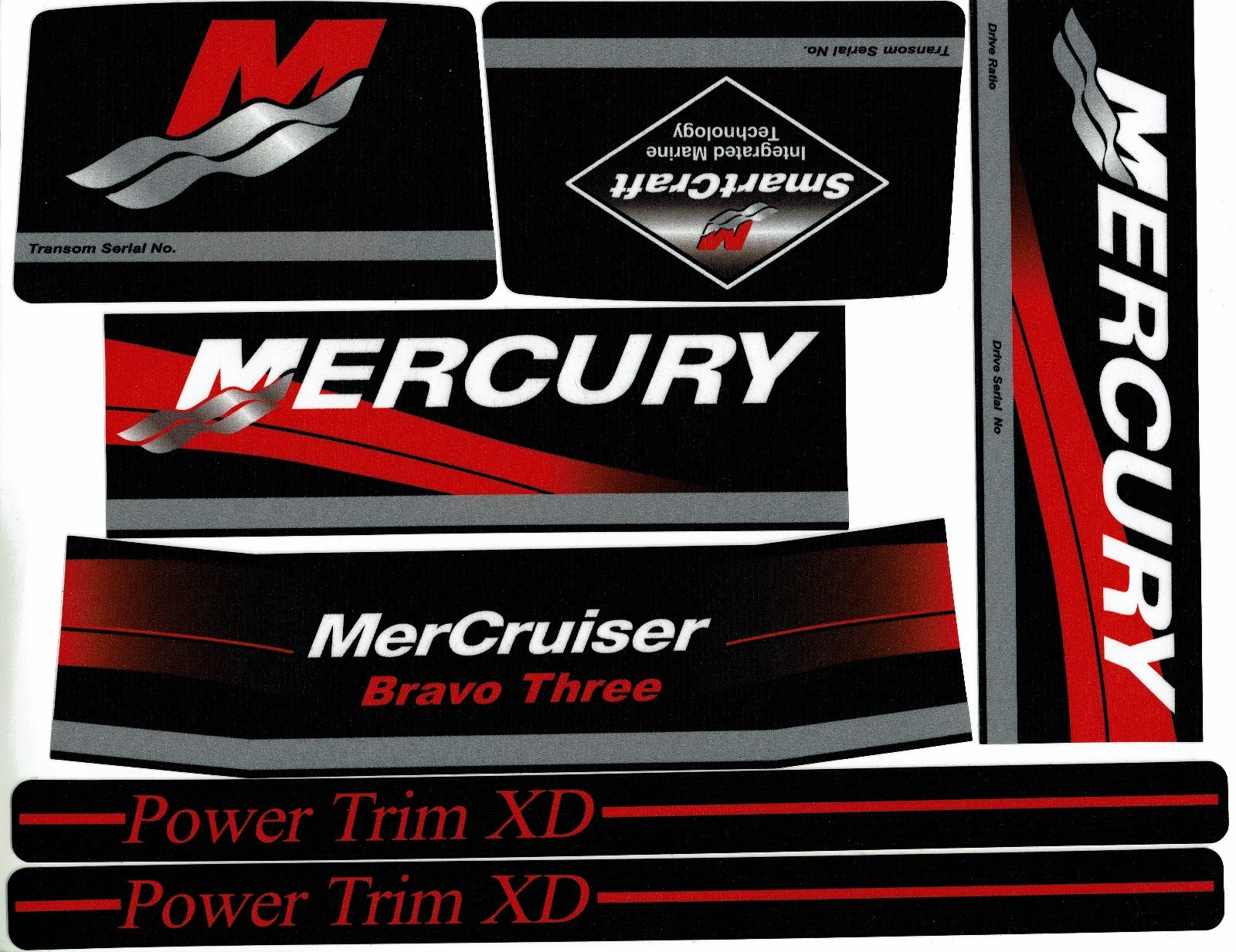 MERCRUISER THE  NEW 2019 BRAVO THREE ORIGINAL COLORS  W/GRAY RAMS STICKER SET