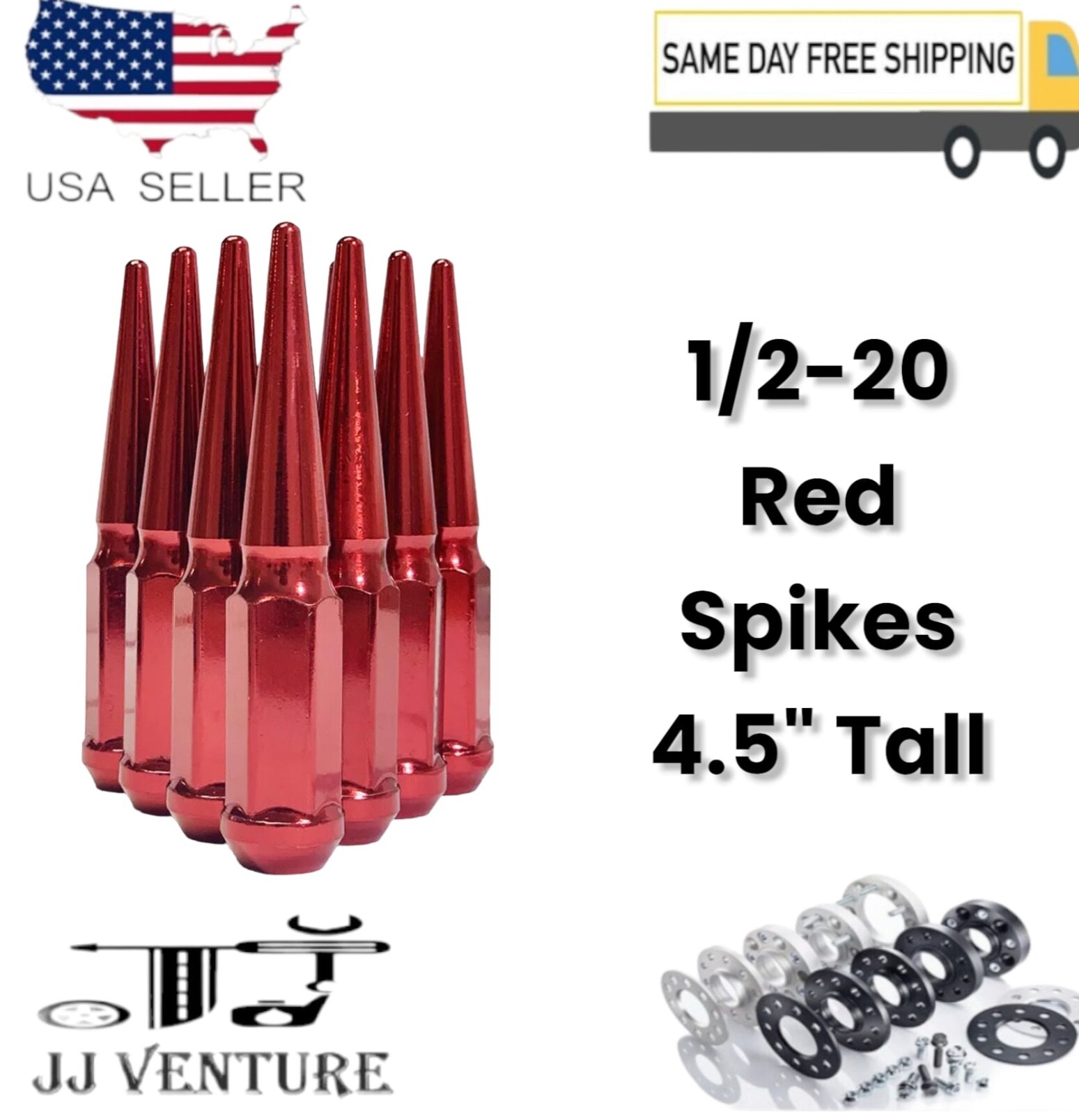 20PC 1/2x20 RED 4.5” SPIKE LUG NUTS + KEY FITS DODGE/CHEVY/JEEP 1PC CONSTRUCTION 20PC 1/2x20 RED 4.5” SPIKE LUG NUTS + KEY FITS DODGE/CHEVY/JEEP 1PC CONSTRUCTION