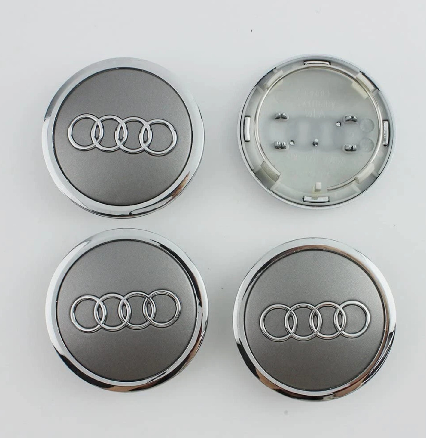 Set(4pcs) Audi 69MM Gray Chrome Wheel Rim Center Hub Caps Replacement 4B0601170A