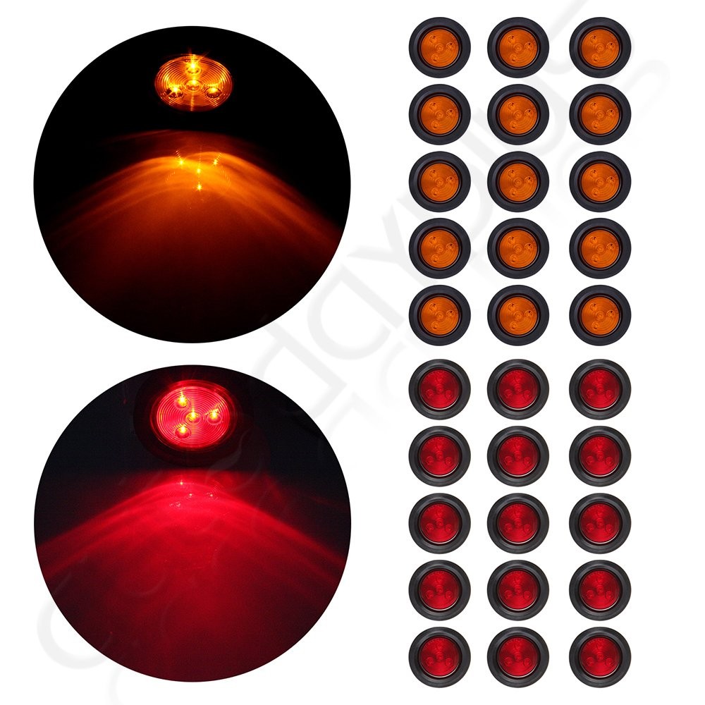 New 30x amber red 2.5 inch Round 4 LED Light Trailer Side Marker Clearance Kit