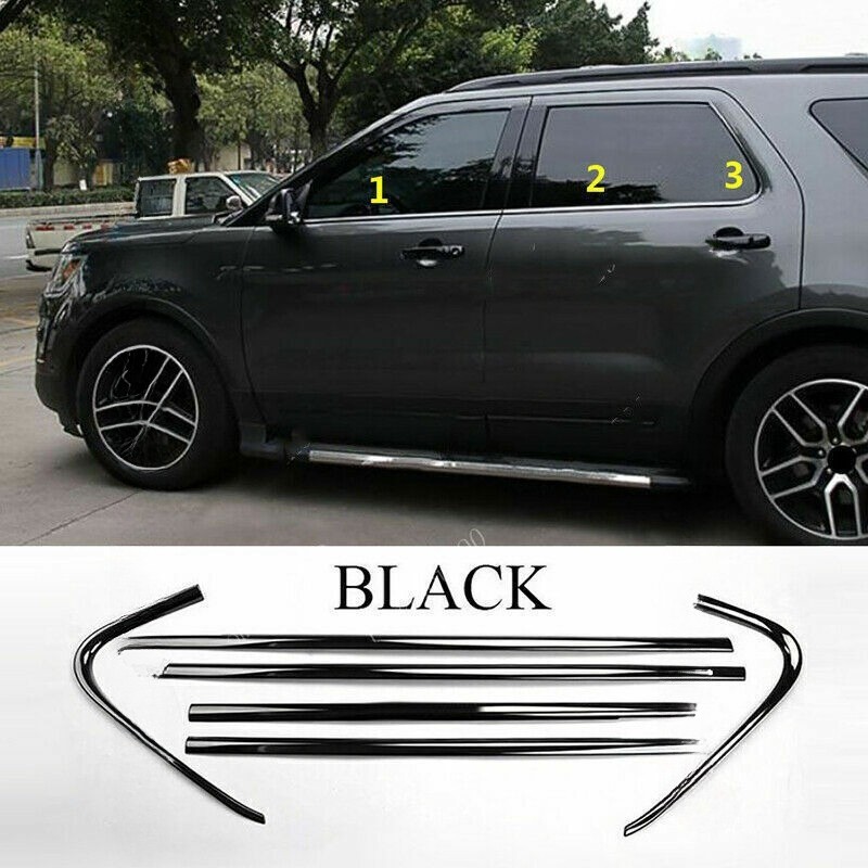 6P For Ford Explorer 2011-2019 Black Bottom Window Sill Frame Trim Cover S.Steel