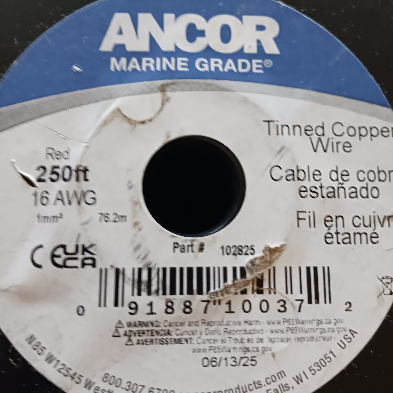 Ancor Marine Red 16 AWG Primary Wire Marine Boat Electrical Tinned Copper 250ft