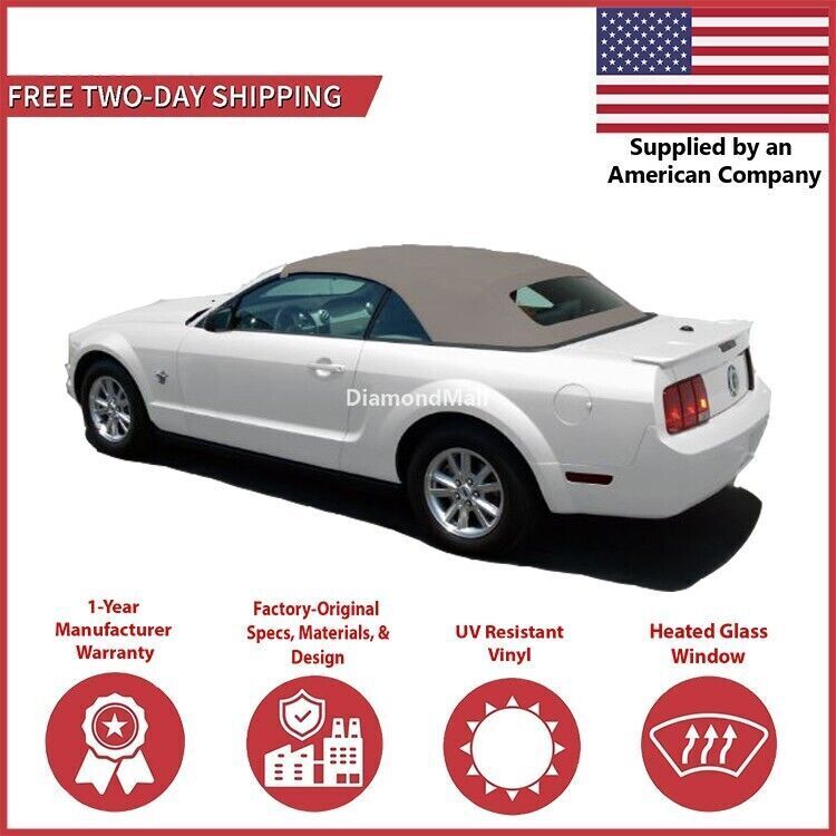 2005-14 Ford Mustang Convertible Soft Top w/ DOT Approved Heated Glass, Stone