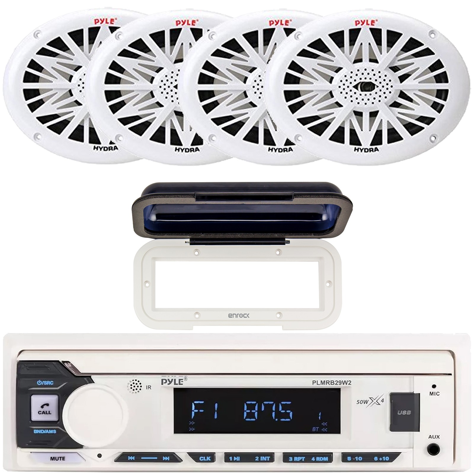 Pyle White Stereo Bluetooth Receiver with cover, 4x 6x9\