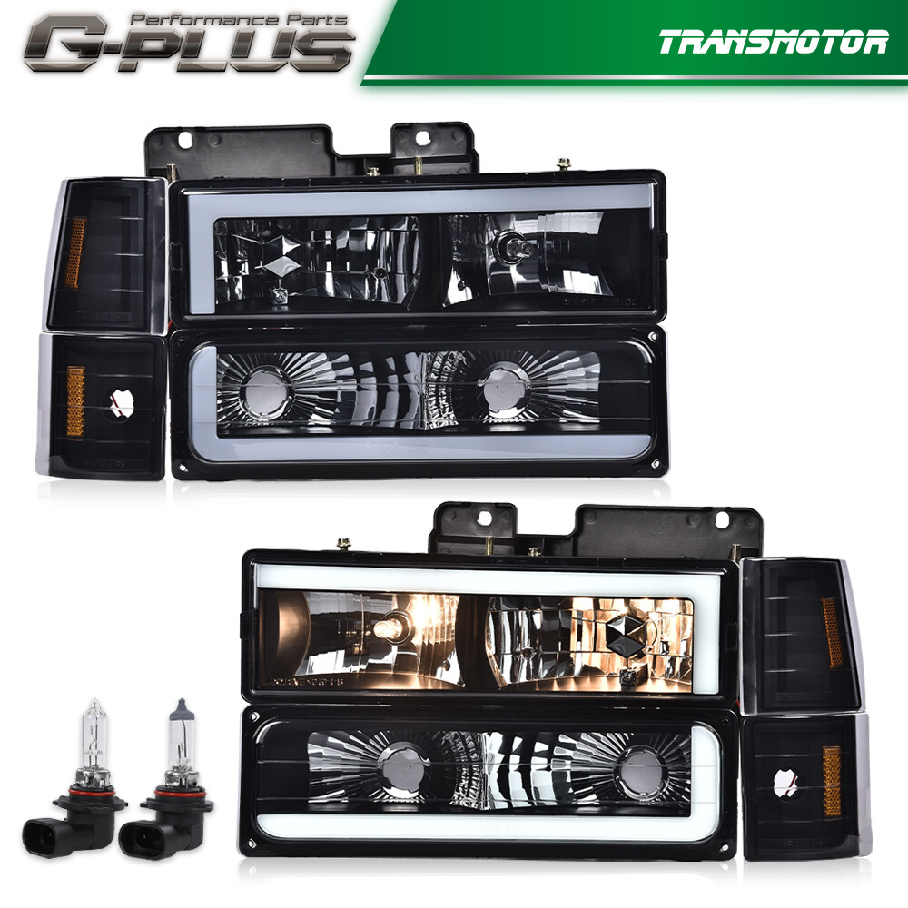 Fit For 88-98 Chevy GMC Sierra C/K Silverado Black LED Tube Headlights Headlamp