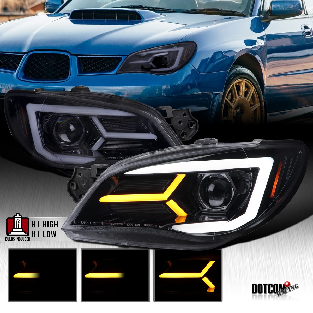 Fit 2006-2007 Subaru Impreza WRX STI Smoke Projector Headlights LED Sequential