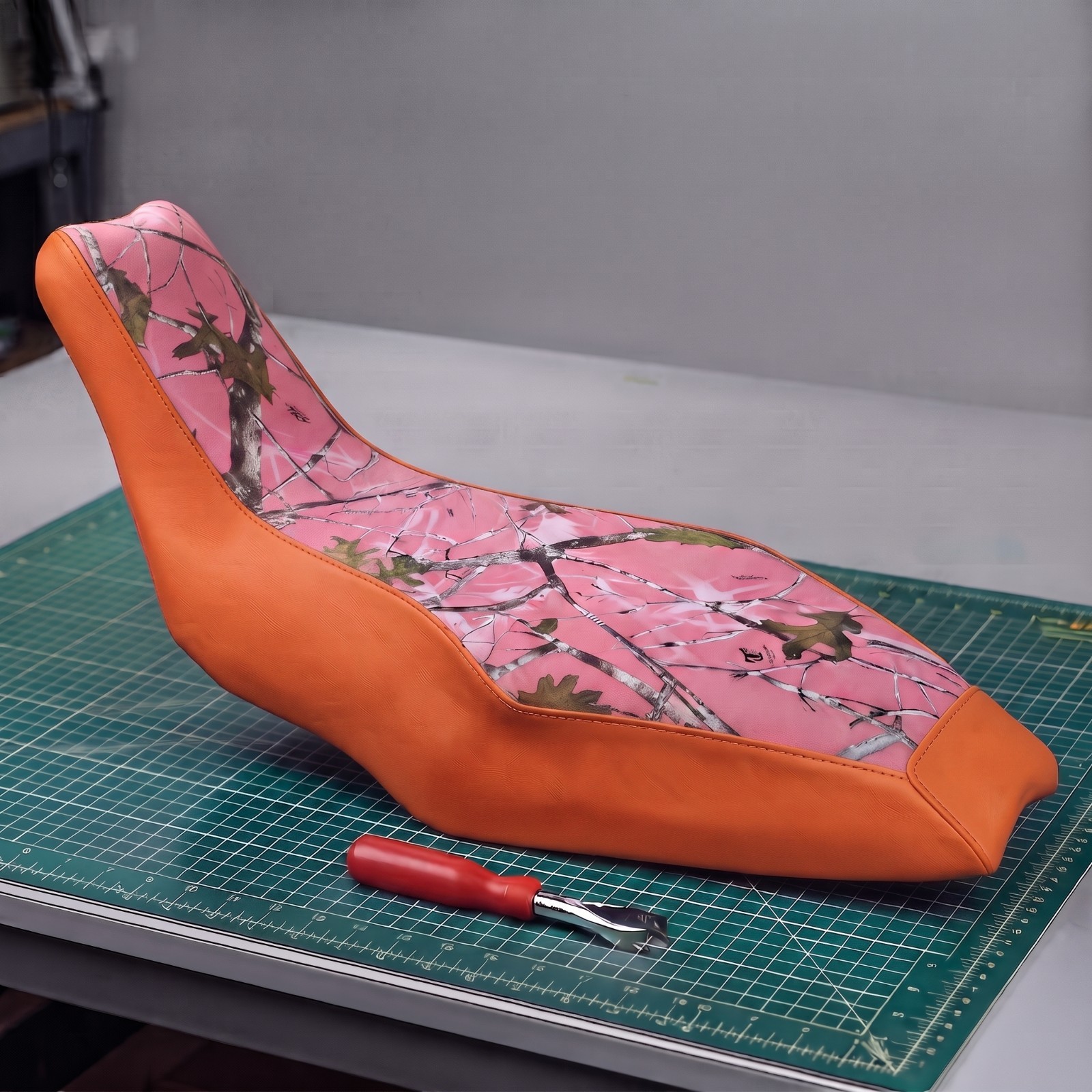 Polaris Outlaw 450 500 525 Seat Cover 2006 To 2008 Orange Camo Vinyl Seat Cover