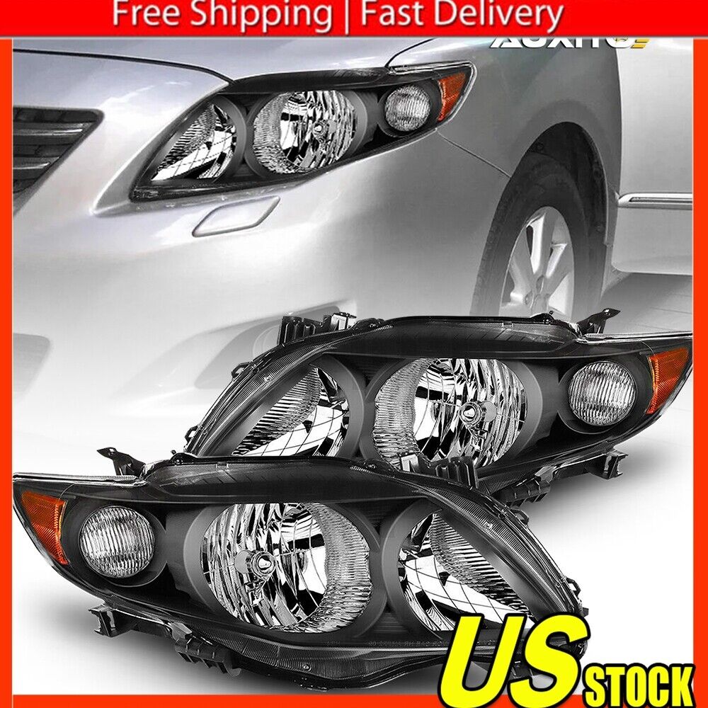 Black Headlights Fit For 2009 Replacement Pair 2010 Toyota Corolla Headlamps
