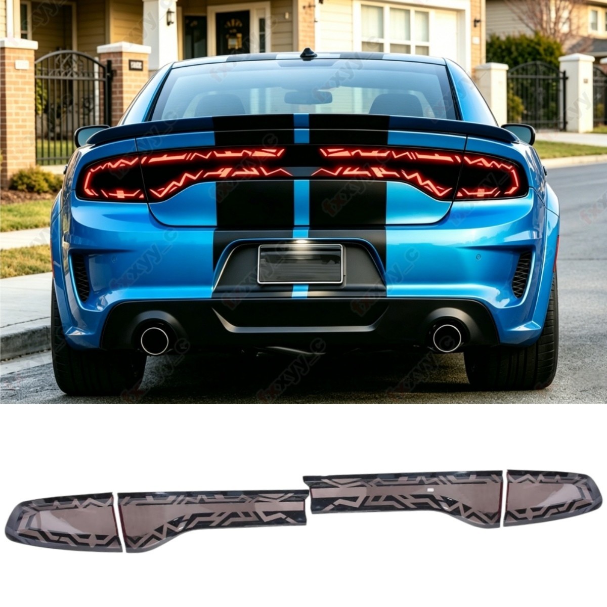 Smoked Tiger Stripe Tail Light Guard Decor Cover Fit For Dodge Charger 2015-2023