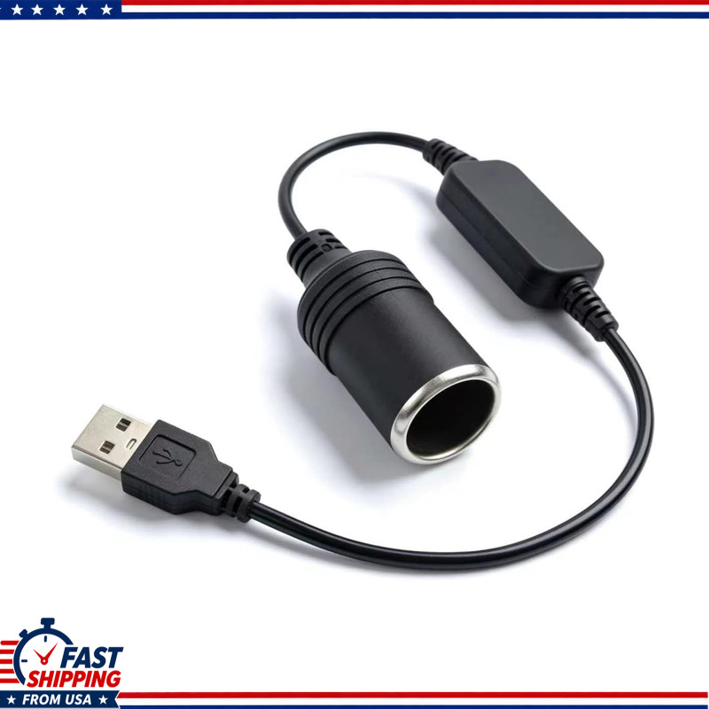 USB to 12V Cigarette Lighter Adapter, 1.20Ft Car Recorder, GPS, Dash Camera