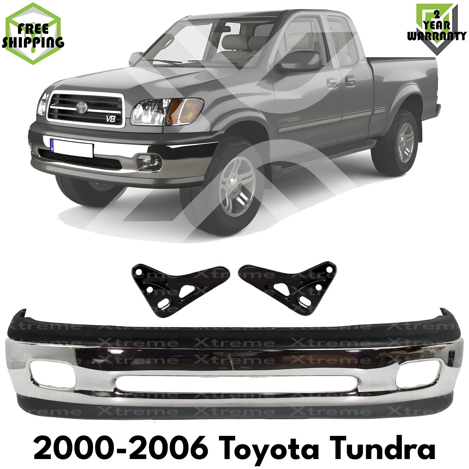 Front Bumper Chrome Steel & Bumper Brackets Kit For 2000-2006 Toyota Tundra