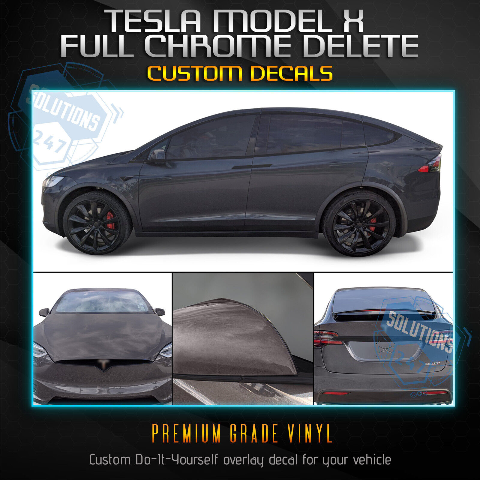 For 2016-2020 Tesla Model X Full Chrome Delete Trim Blackout - Matte Black Vinyl