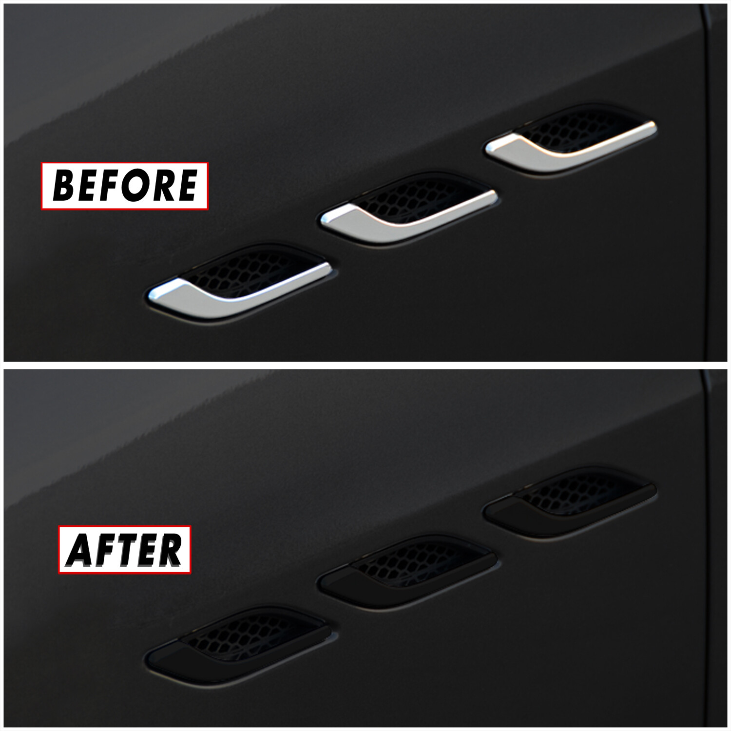 Chrome Delete Blackout Overlay for 2014-23 Maserati Ghibli Fender Vent Trim