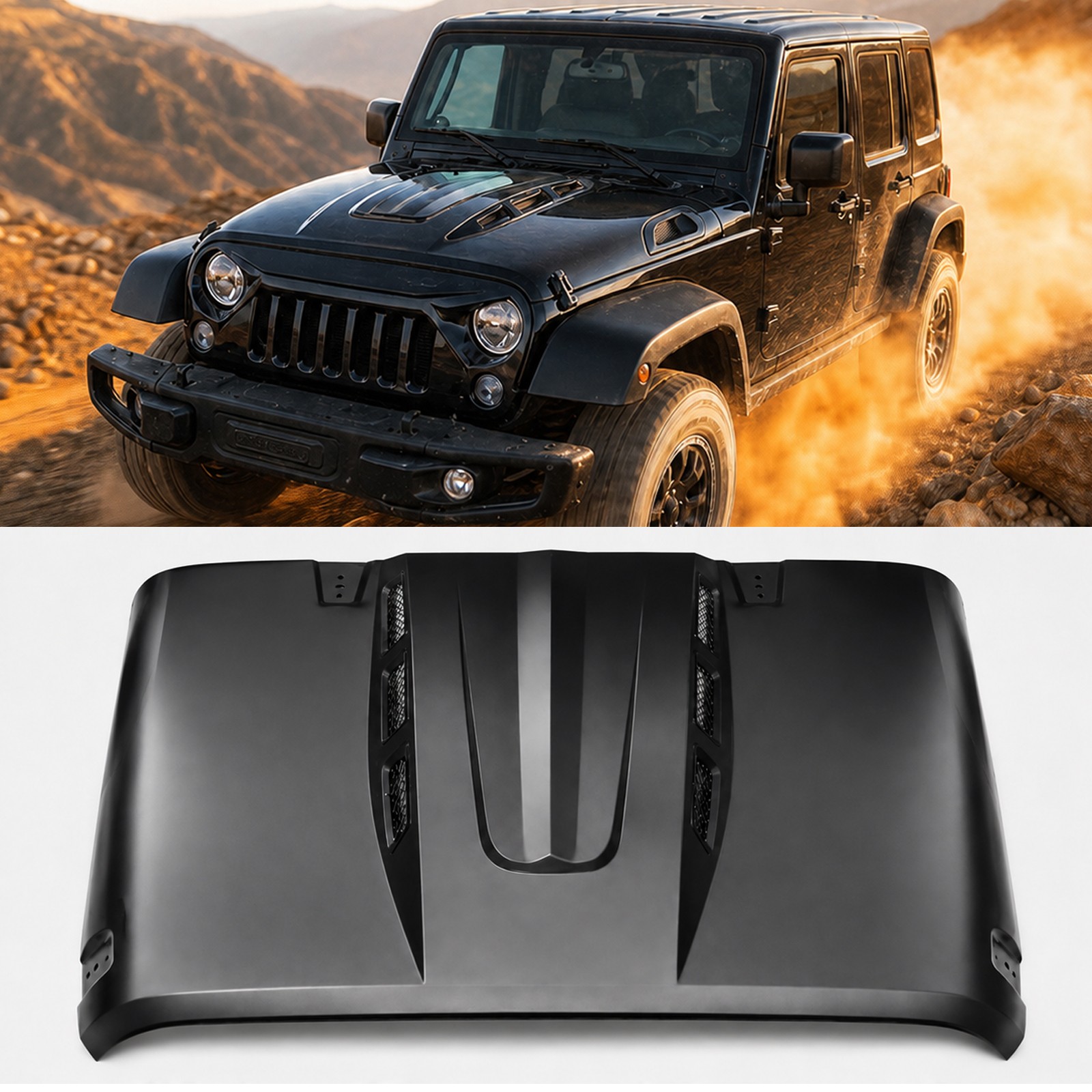 Upgraded Hood Panel For Jeep Wrangler JK JKU 2007-2018 Steel Vented Hood Primed