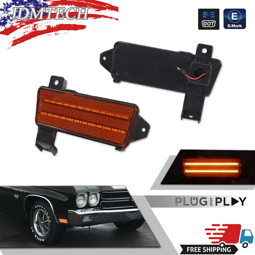 2x OE-Style Amber LED Side Marker Light For 1970 Chevy Chevelle El Camino Malibu