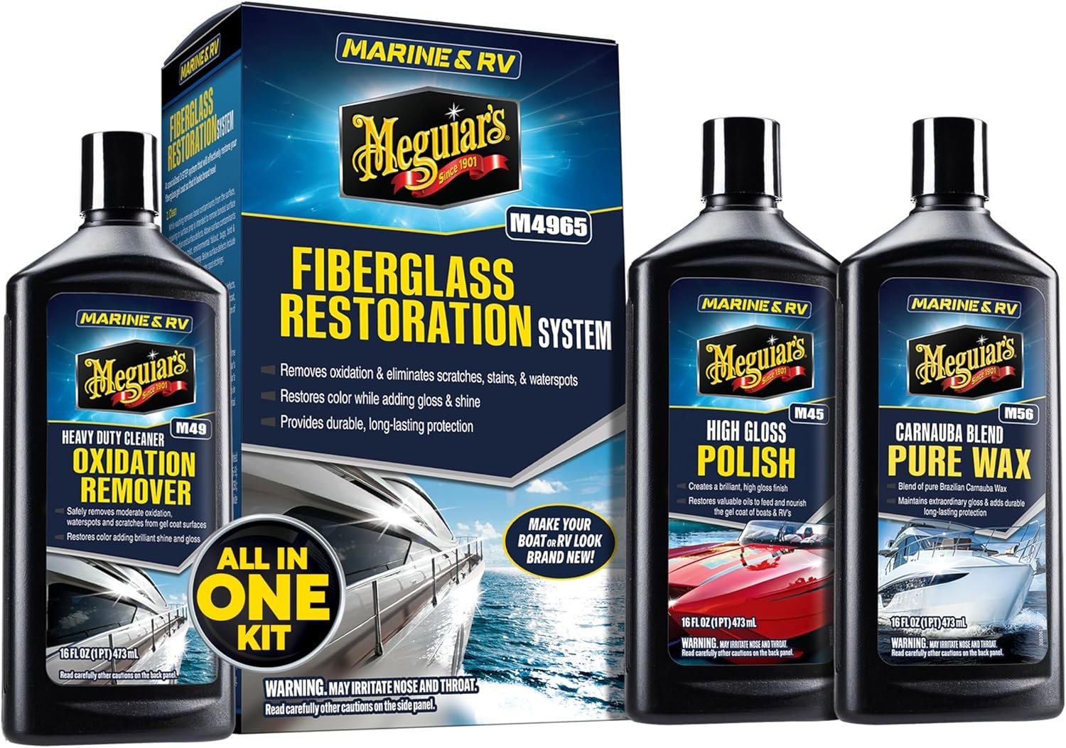 Meguiar\'s Marine/RV Fiberglass Restoration System,Boat Repair Kit Polish&Wax Set