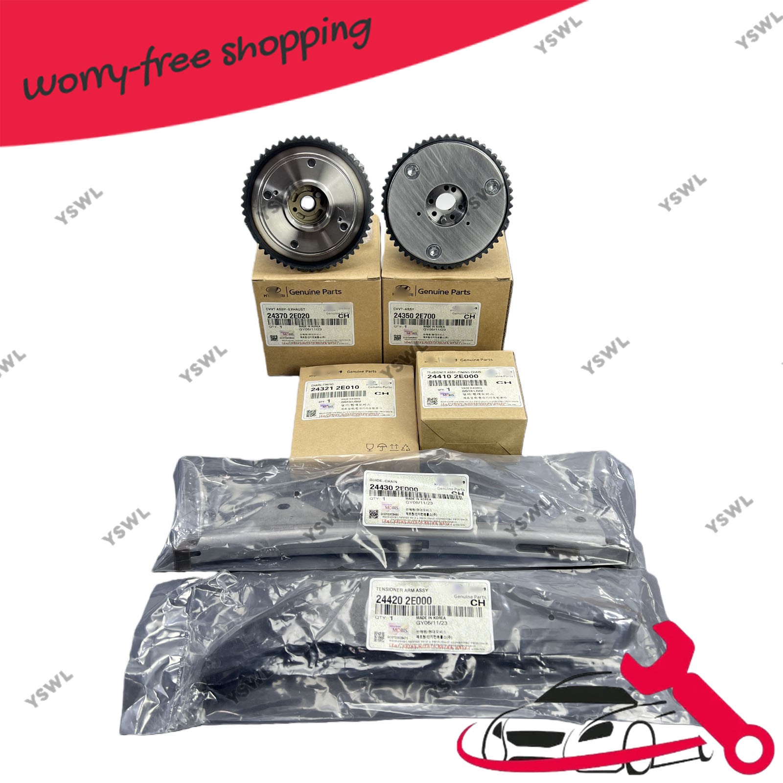 6PCS Timing Chain Kit w/ VVT Camshaft Gear for 2017-2 Hyundai Elantra Kona 2.0L