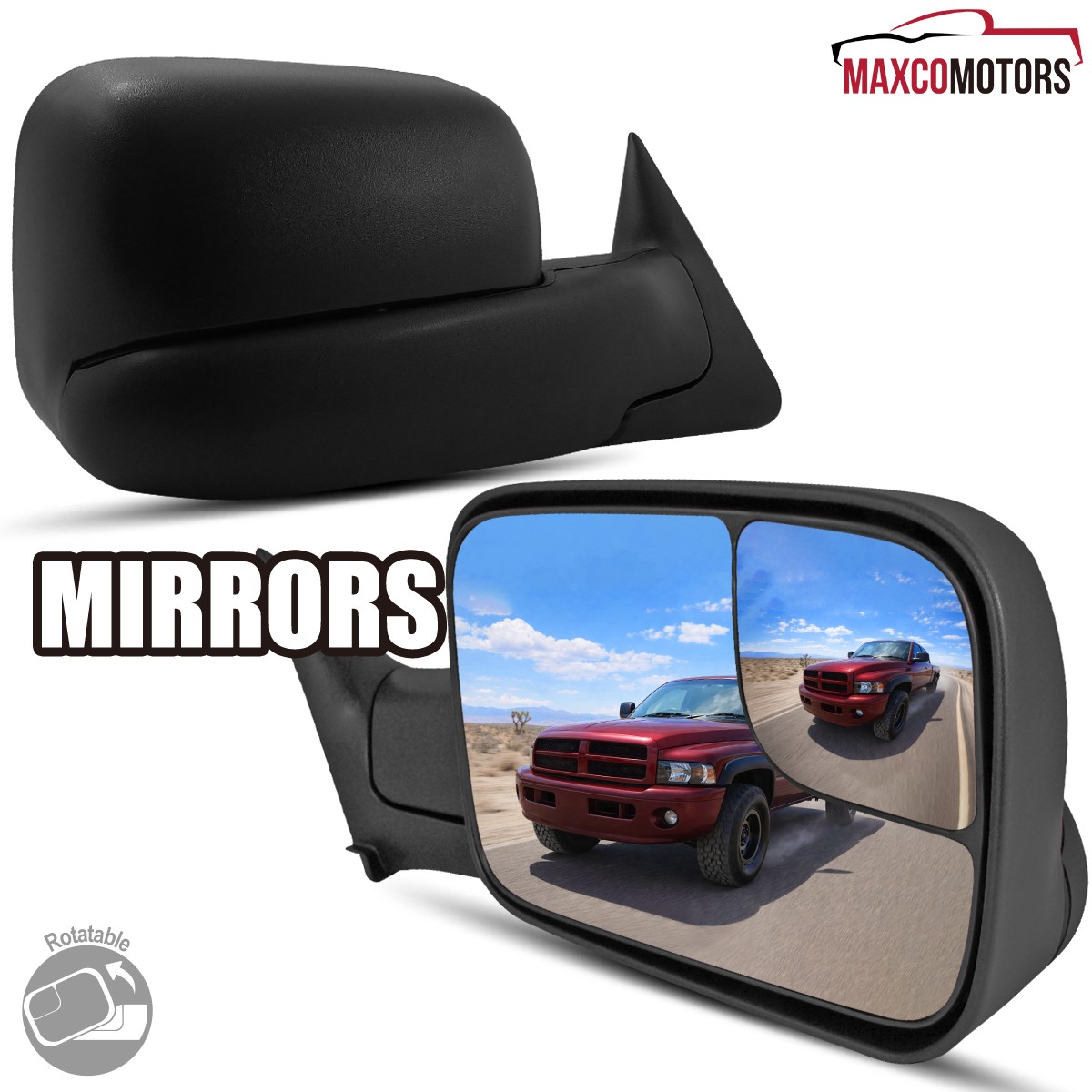 Fits 1994-2001 Dodge Ram 1500 1994-2002 2500 3500 Manual Rotating Towing Mirrors Fits 1994-2001 Dodge Ram 1500 1994-2002 2500 3500 Manual Rotating Towing Mirrors