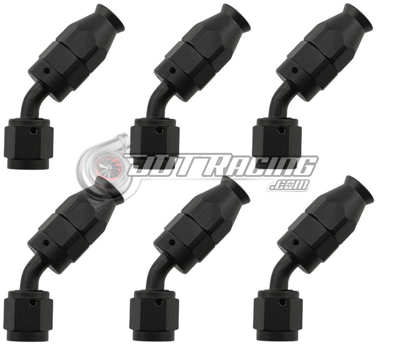 AN3 3AN 45° Degree PTFE Teflon Swivel Hose End Black AN Fitting E85 Flex (Qty 6)