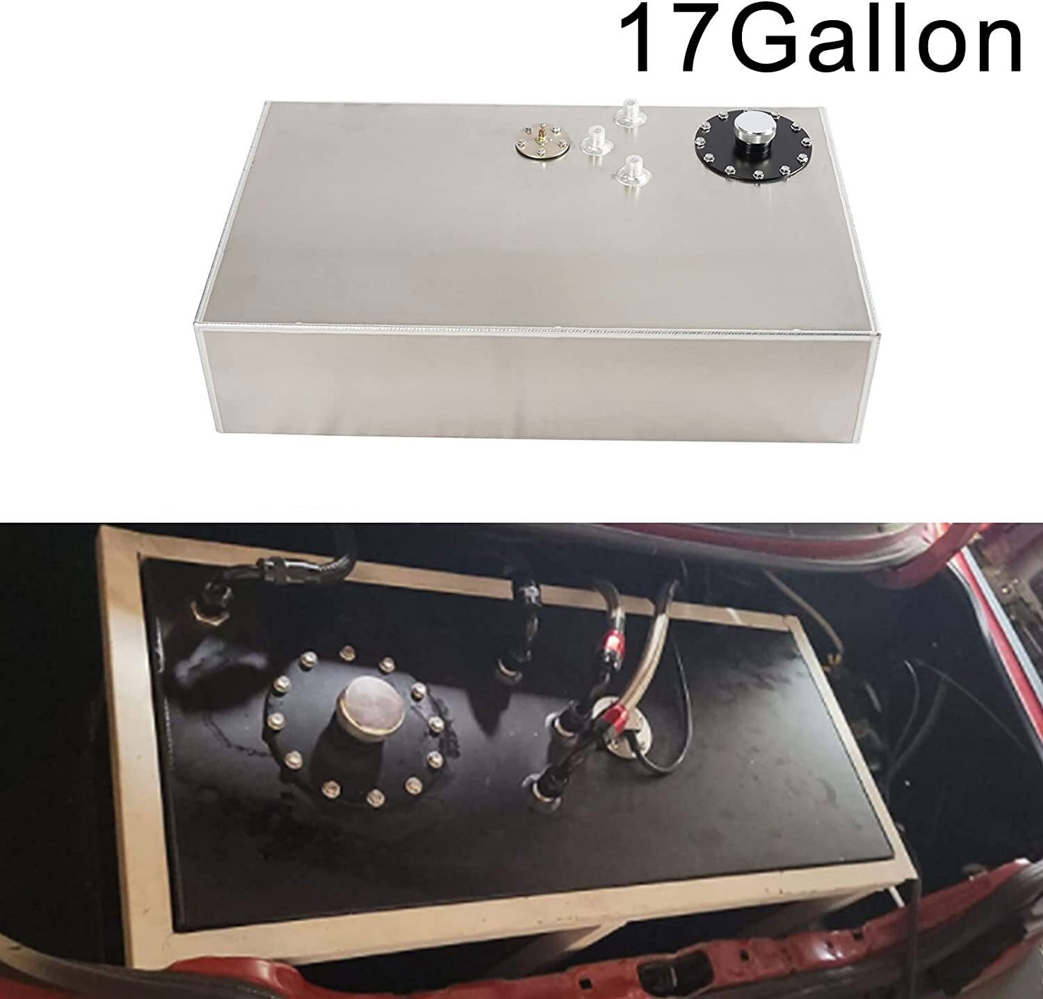 17 Gallon/64L Street Rod Aluminum Race Fuel Cell Gas Tank + Cap & Level Sender