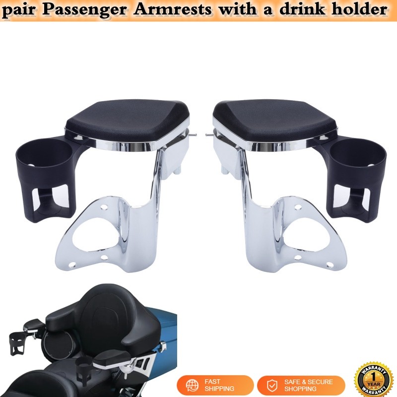 Rear Passenger Arm Rests Armrests Drink Holder Fit For Harley Touring 2014-2025