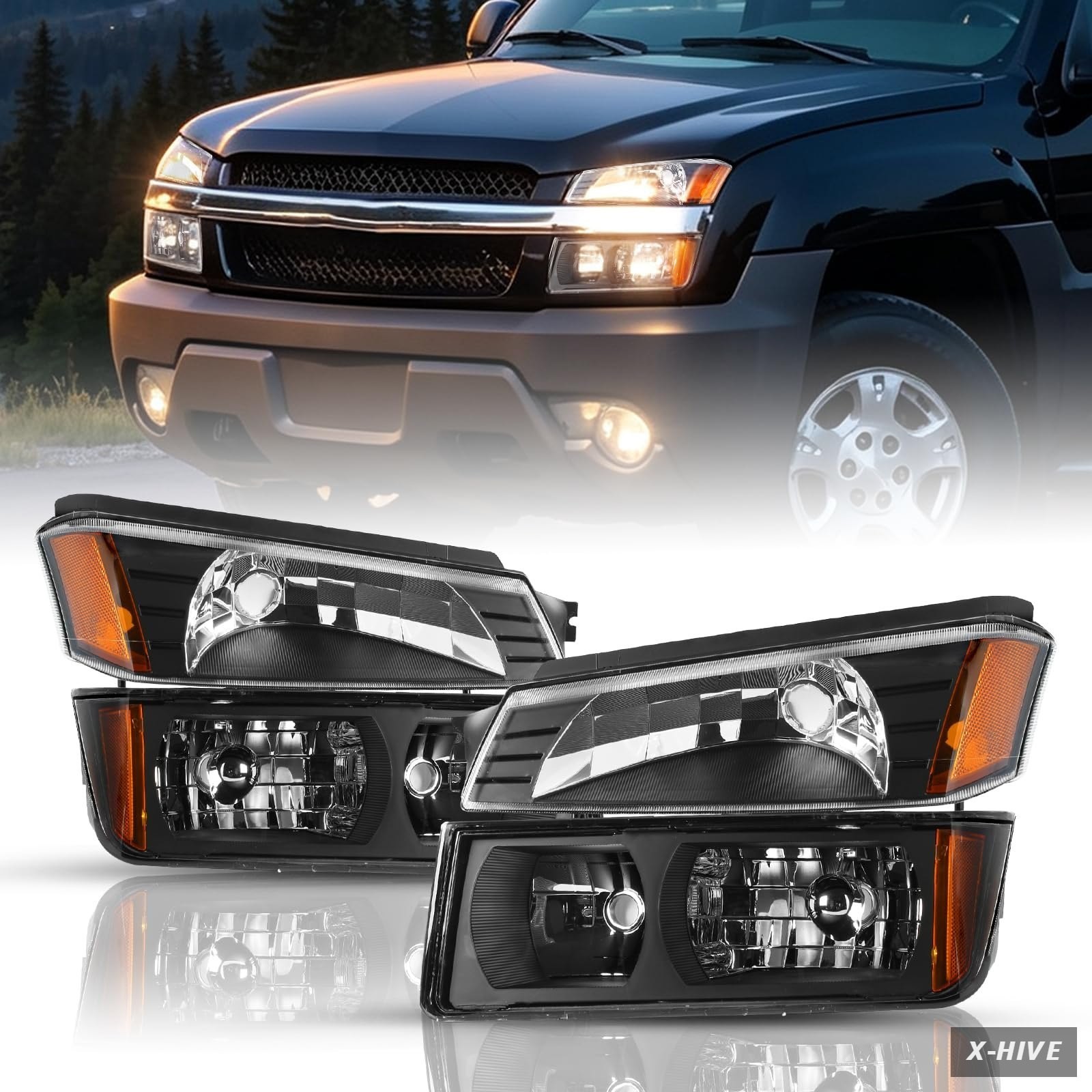 4PCS Headlight Assembly Compatible with 2002-2006 Chevy Avalanche