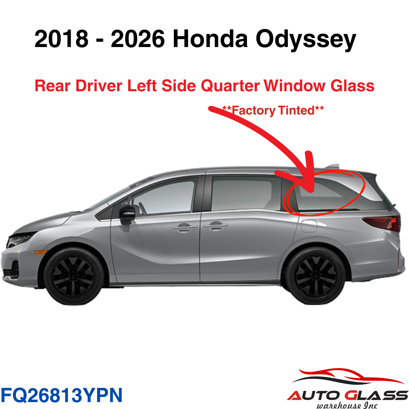Fits 2018-2026 Honda Odyssey Driver Left Side Quarter Window Quarter Glass