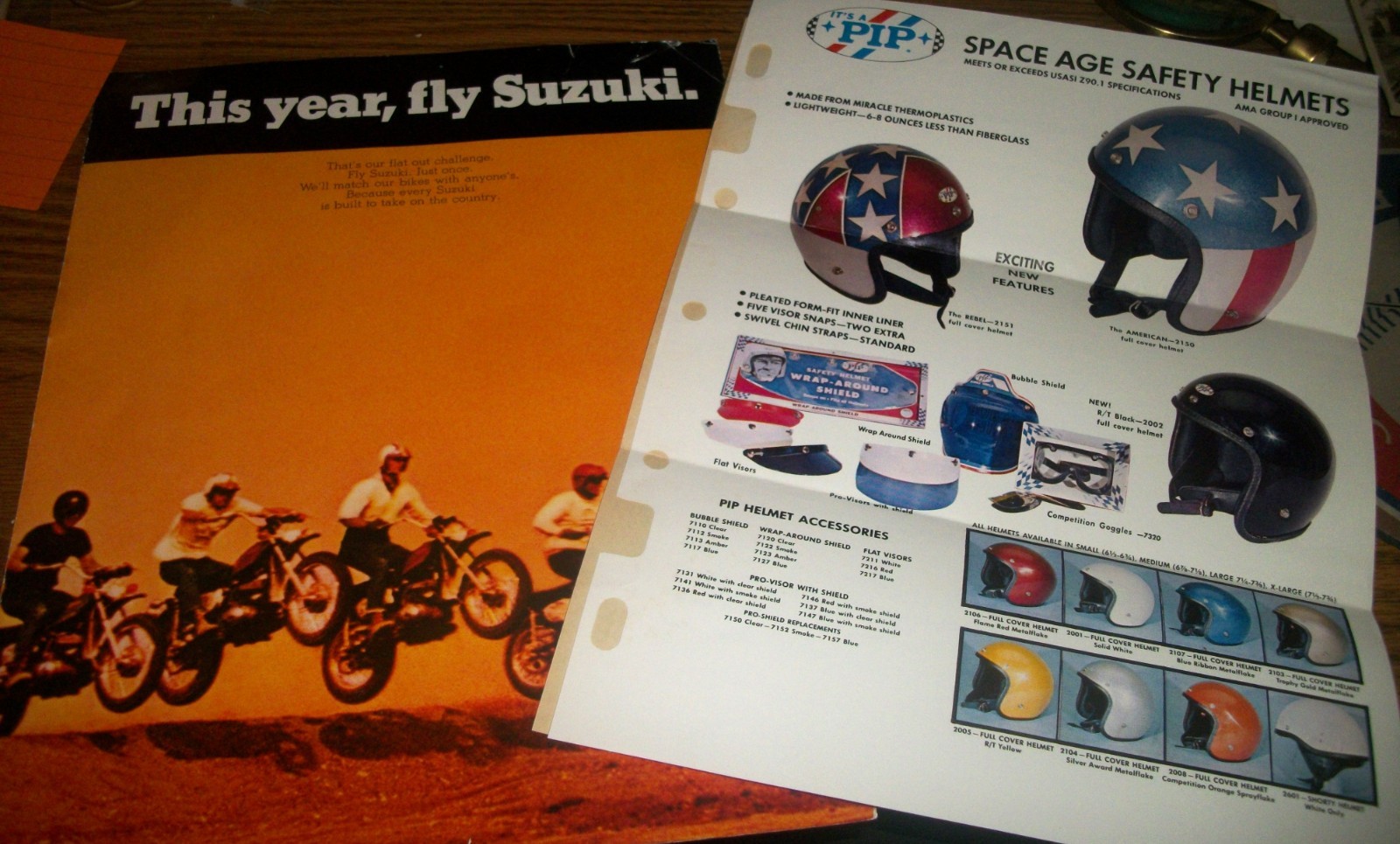 ~2~ 1970\'s Motorcycle Advertsing Brochures~Suzuki & Space Age Safety Helmets ~2~ 1970\'s Motorcycle Advertsing Brochures~Suzuki & Space Age Safety Helmets
