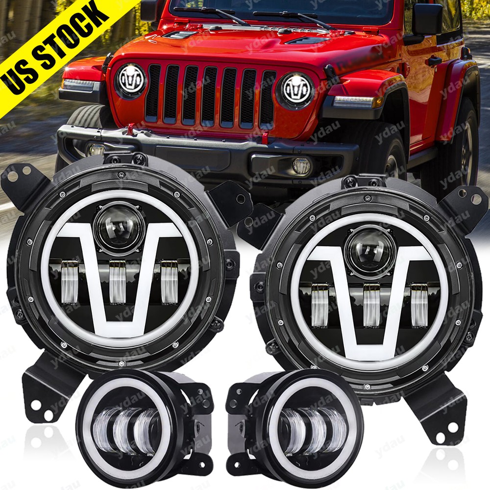 For Jeep Wrangler JL Gladiator JT 2018-2025 130W Halo Led Headlights + Fog Light