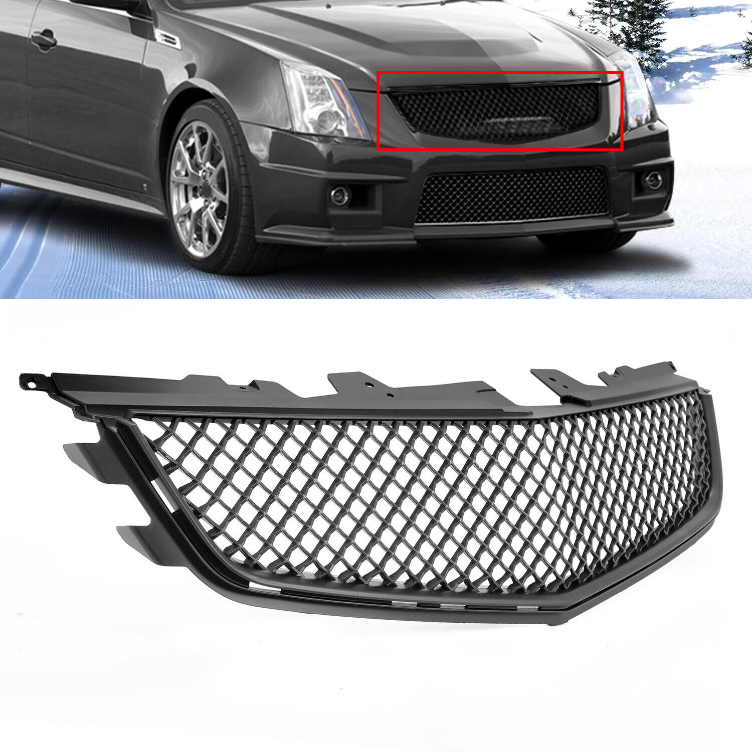 For Cadillac CTS-V 2008-2014 Painted Black Front Bumper Upper Grille Mesh Grill