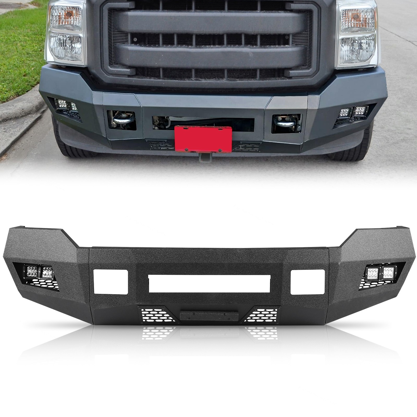 Offroad Carbon Steel Front Bumper Fits 2011-2016 Ford F250 F350 w/4 LED Lights