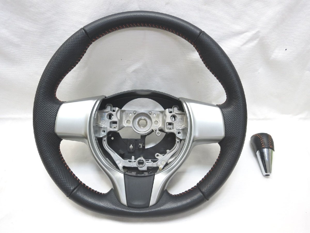 Excellent Toyota Vitz 130 Leather Steering Wheel Shift Knob Orange W-3816