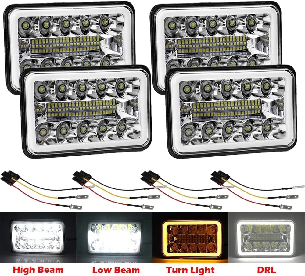 4PCS 4x6'' LED Work Lights Driving Fog Headlights DRL For Car SUV Truck Tractor