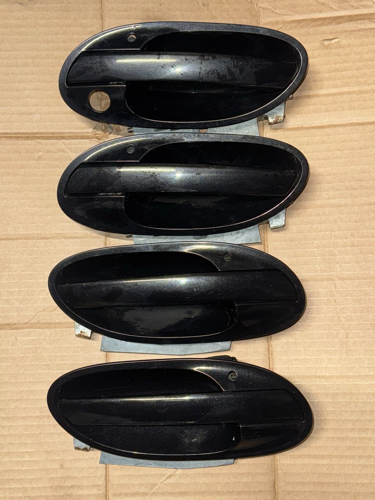 02-08 BMW E65 750 760 FRONT & REAR EXTERIOR DOOR HANDLES SAPPHIRE METALLIC BLK 02-08 BMW E65 750 760 FRONT & REAR EXTERIOR DOOR HANDLES SAPPHIRE METALLIC BLK